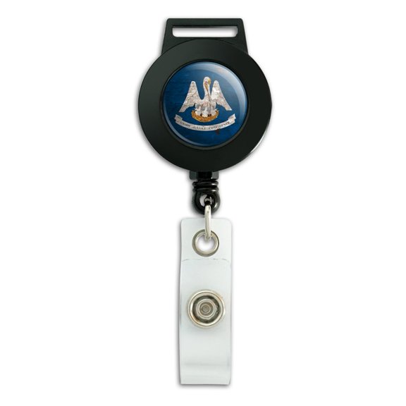 Rustic Louisiana State Flag Distressed USA Lanyard Retractable Reel Badge ID Card Holder