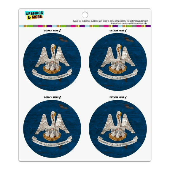 Rustic Louisiana State Flag Distressed USA Refrigerator Fridge Locker Vinyl Circle Magnet Set