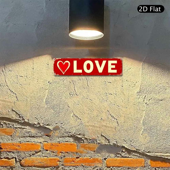 Rustic Love Heart Aluminum Wall Art 4x16 Inch, Distressed Red Vintage Metal Sign for Home and Wall Decor 1pc