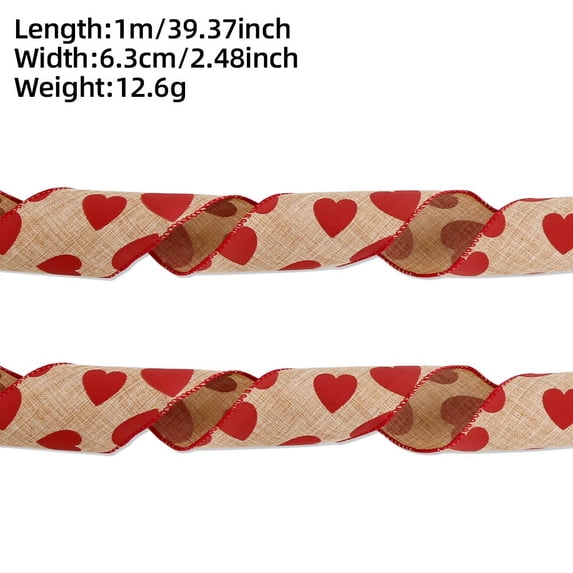 Rustic Love Ribbon, Natural Burlap-Style Heart Ribbon with Red Glitter Accents, Wired Craft Ribbon for Gift Wrapping and Home Decor, for Rustic Weddings and Romantic DIY Embellishments