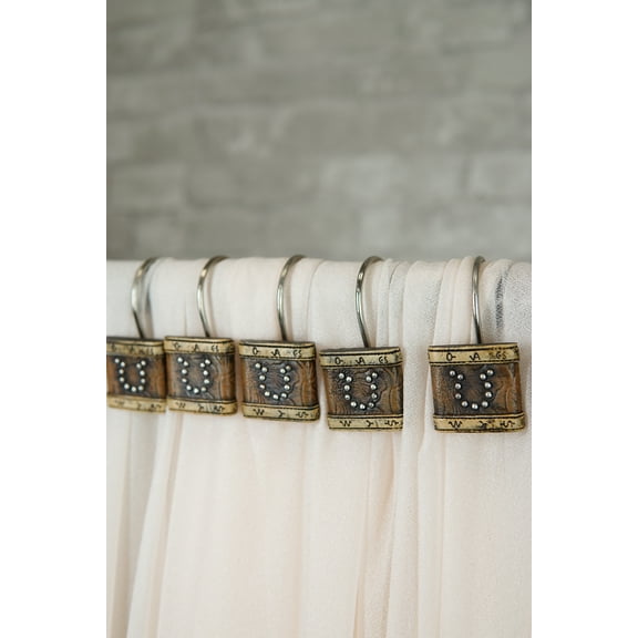 Rustic Lucky Horseshoe In Faux Tooled Leather Bathroom Shower Curtain Hooks 12pk