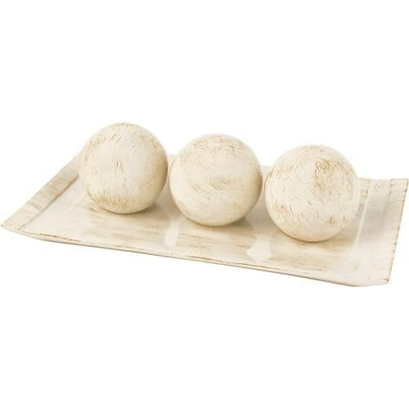 Rustic Luxe Decorative Tray and Orb Set - Centerpiece Table Decorations for Coffee Table Decor - Modern Farmhouse Decor - Decorative Accents Bowl with Balls for Dining Table Decor
