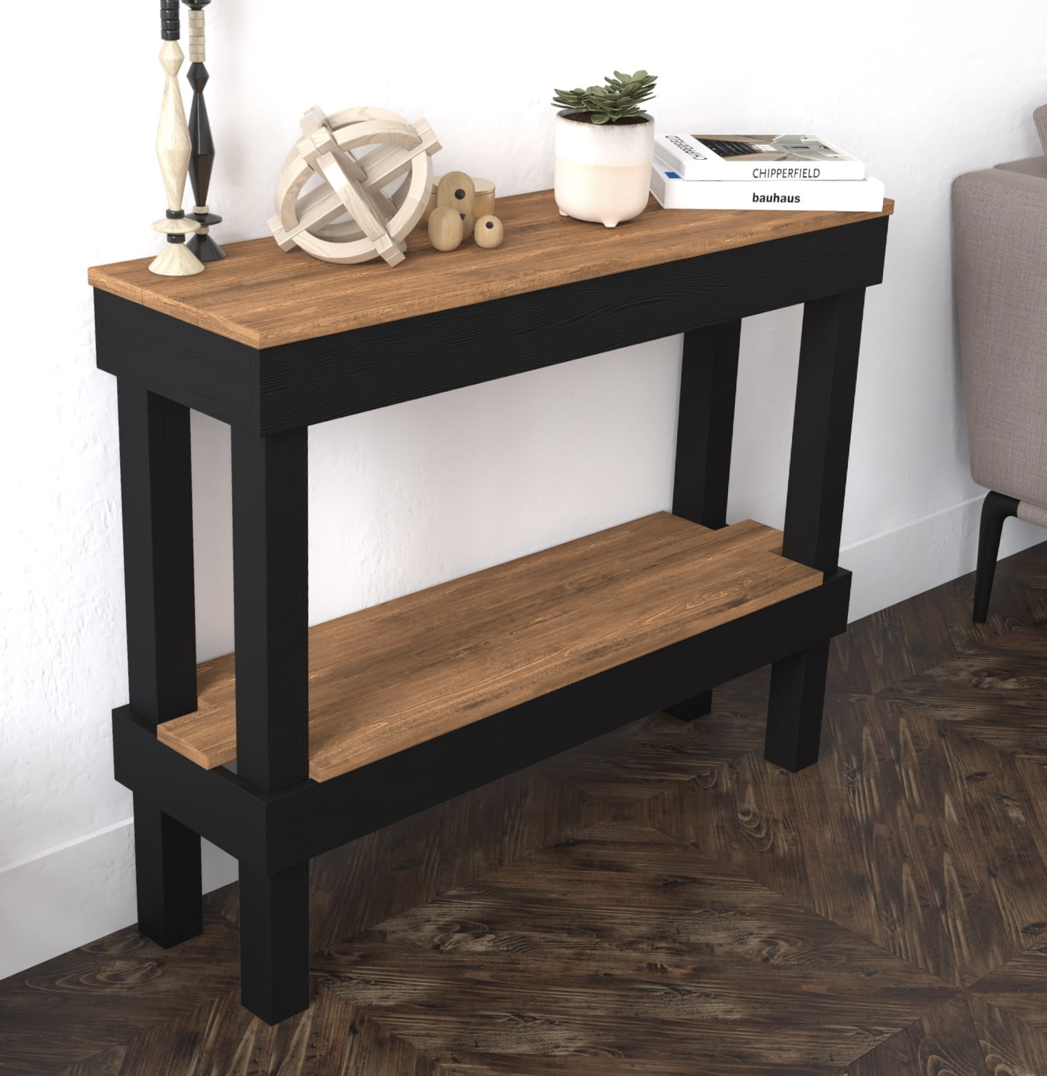 Rustic luxe dark walnut online large sofa table