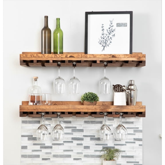 Rustic Luxe Stemware Wall Mounted Wine Rack Shelves, Set of 2