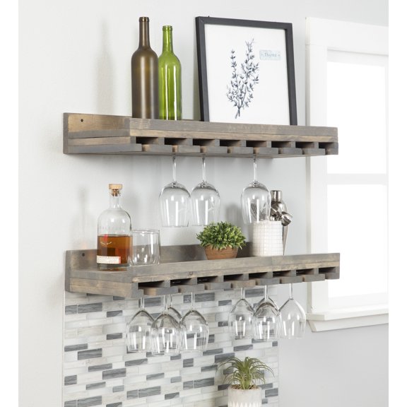 Unbranded Home LLC Rustic Luxe Stemware Wall Mounted Wine Rack Shelves, Set of 2 36 in. - Gray
