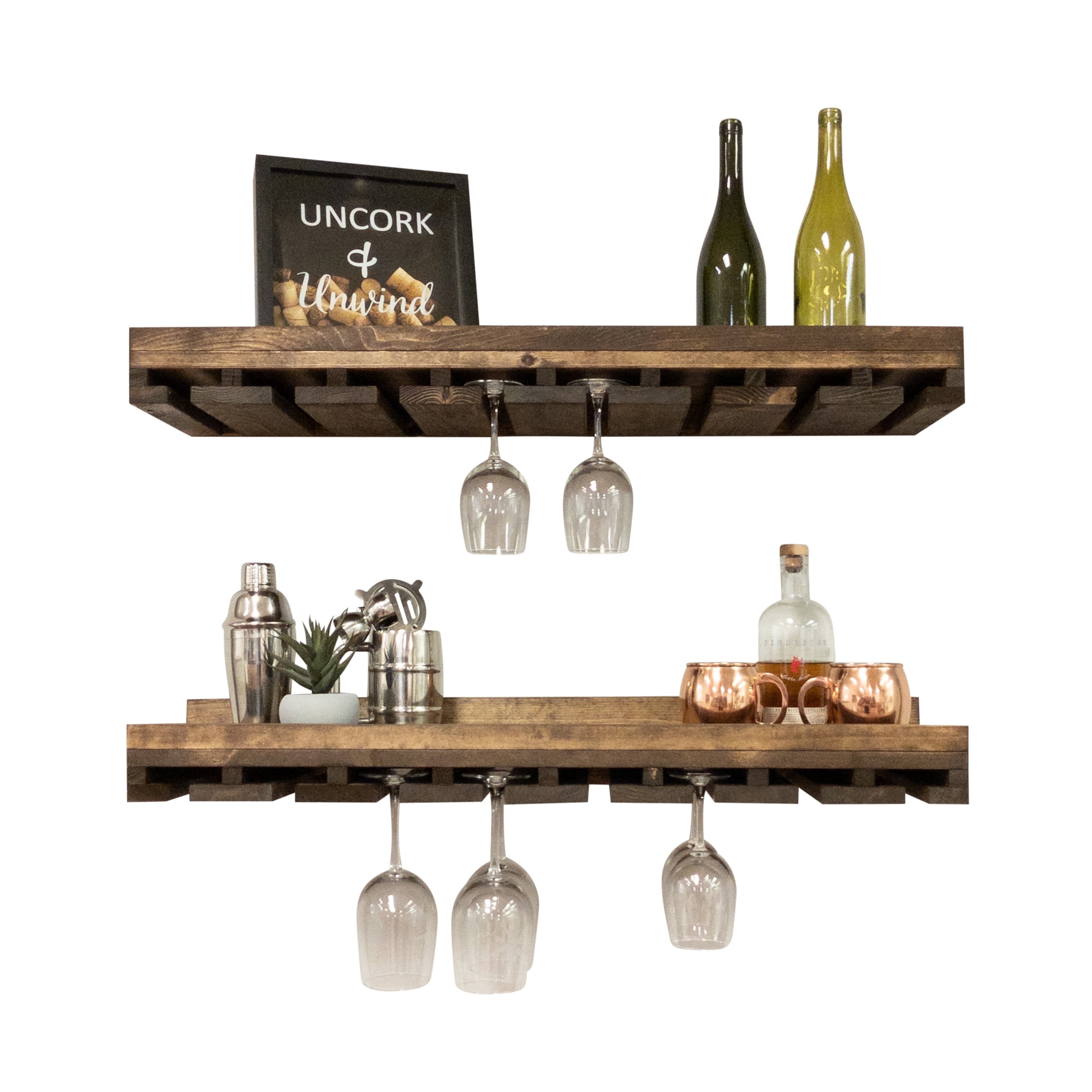 Rustic Luxe Stemware Wall Mounted Wine Rack Shelves, Set of 2 - Walmart.com