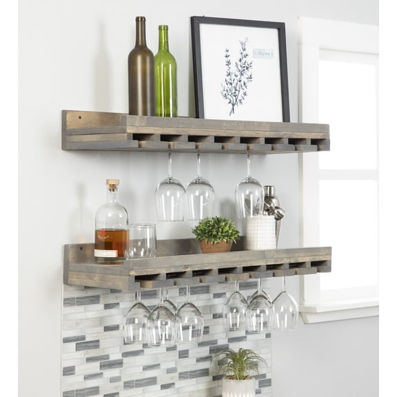 Unbranded Home LLC Rustic Luxe Stemware Wall Mounted Wine Rack Shelves, Set of 2 36 in. - Gray