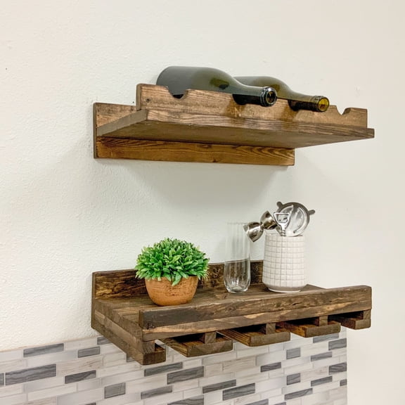 Rustic Luxe Tiered Wall Mounted Wine Rack and Stemware Holder Set 20 in. - Dark Brown