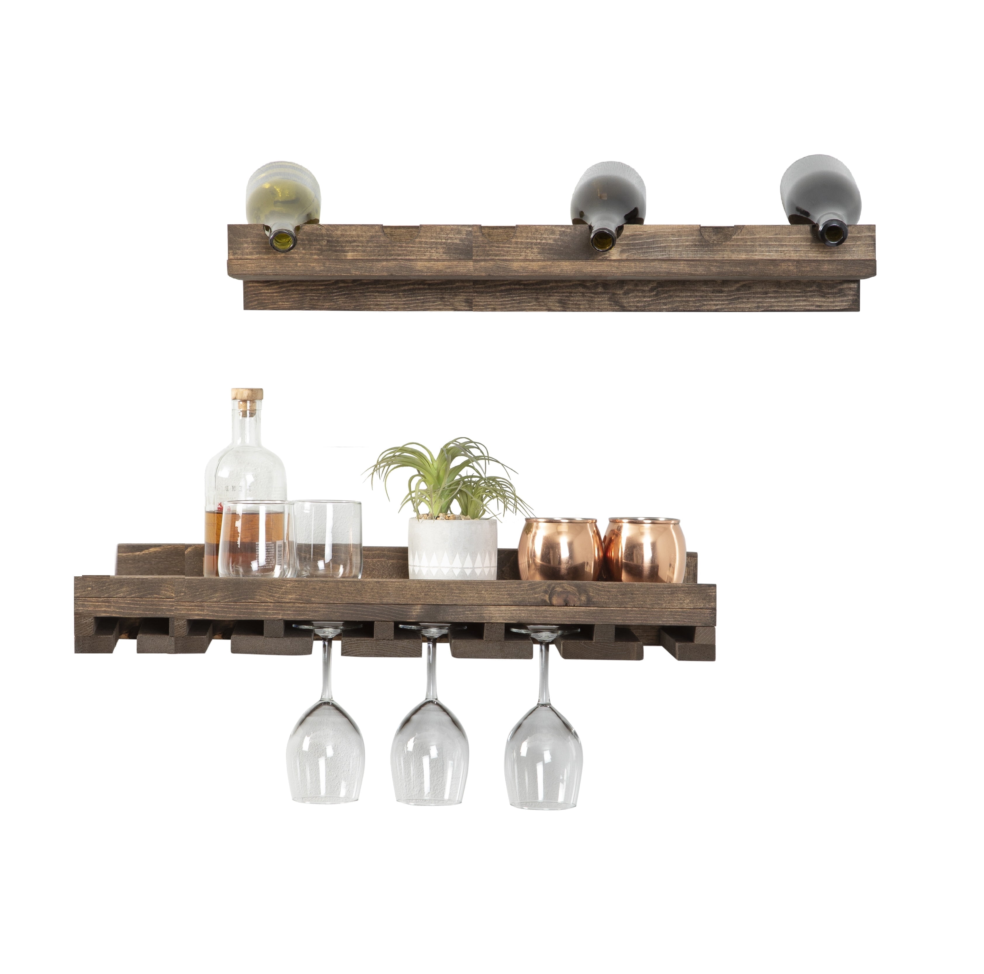 Rustic Luxe Tiered Wall Mounted Wine Rack and Stemware Holder Set ...