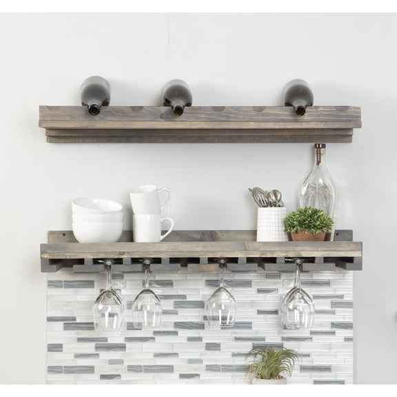 Rustic Luxe Tiered Wall Mounted Wine Rack and Stemware Holder Set