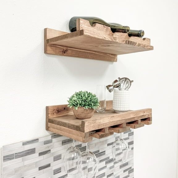 Rustic Luxe Tiered Wall Mounted Wine Rack and Stemware Holder Set
