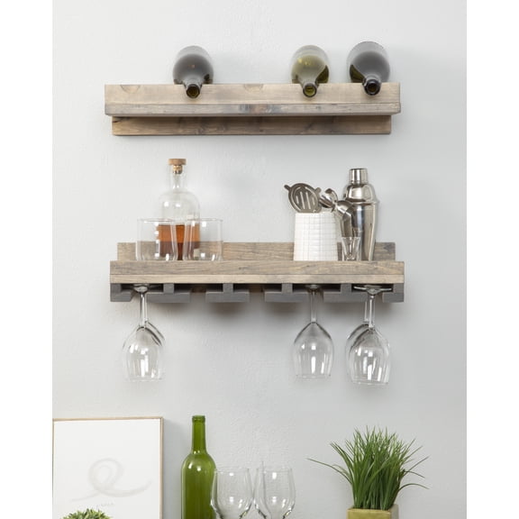 Rustic Luxe Tiered Wall Mounted Wine Rack and Stemware Holder Set