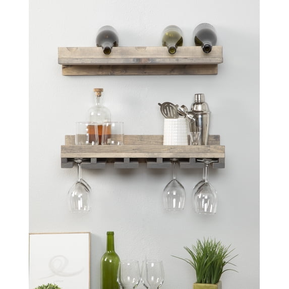 Rustic Luxe Tiered Wall Mounted Wine Rack and Stemware Holder Set