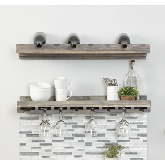 Rustic Luxe Tiered Wall Mounted Wine Rack and Stemware Holder Set