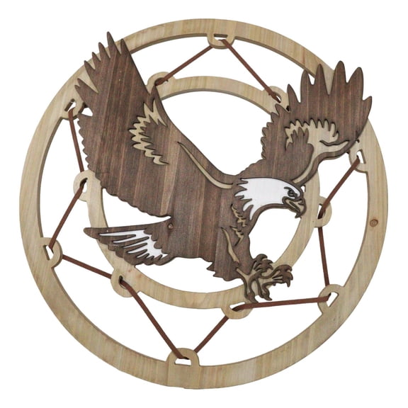 Rustic MDF Wood Flying Bald Eagle Dreamcatcher Web Circle Wall Decor Plaque