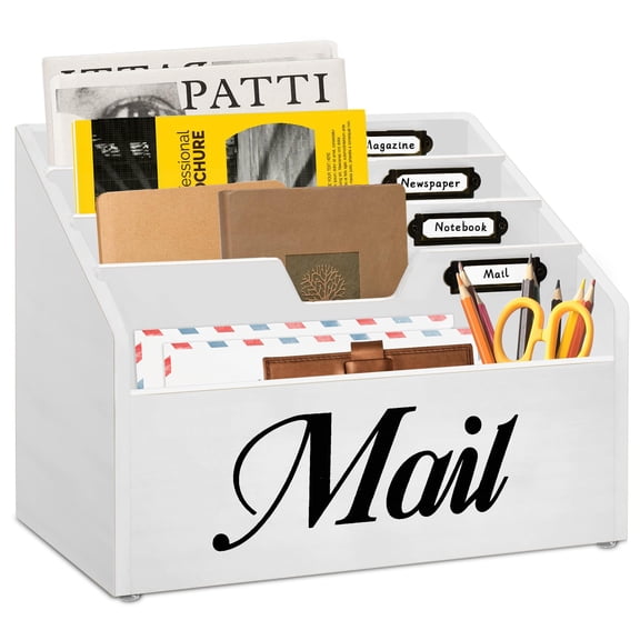 Rustic Mail Organizer for Desk, Mail Holder File Organizer Wall Mount, Office Accessories with Removable Partitions, White
