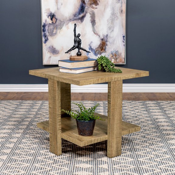 Rustic Mango Square End Table - 23.5"W x 23.5"D x 21.75"H Brown Engineered Hardwood with Dual Surface Open Storage for Living Room, Freestanding Casual Furniture