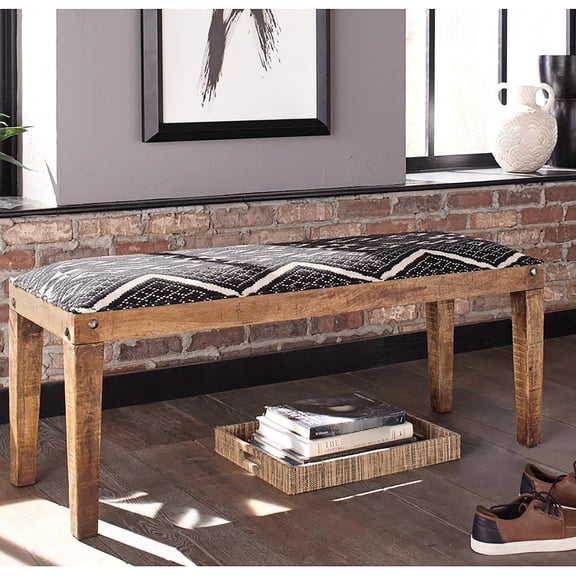 Rustic Mango Wood Bench with Pattern / Elevates Decor in Living Area