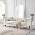 thumbnail image 1 of Rustic Manor Audriana Beige Velvet Chesterfield Sofa 92L x 33.5W x 30.3H, 1 of 10