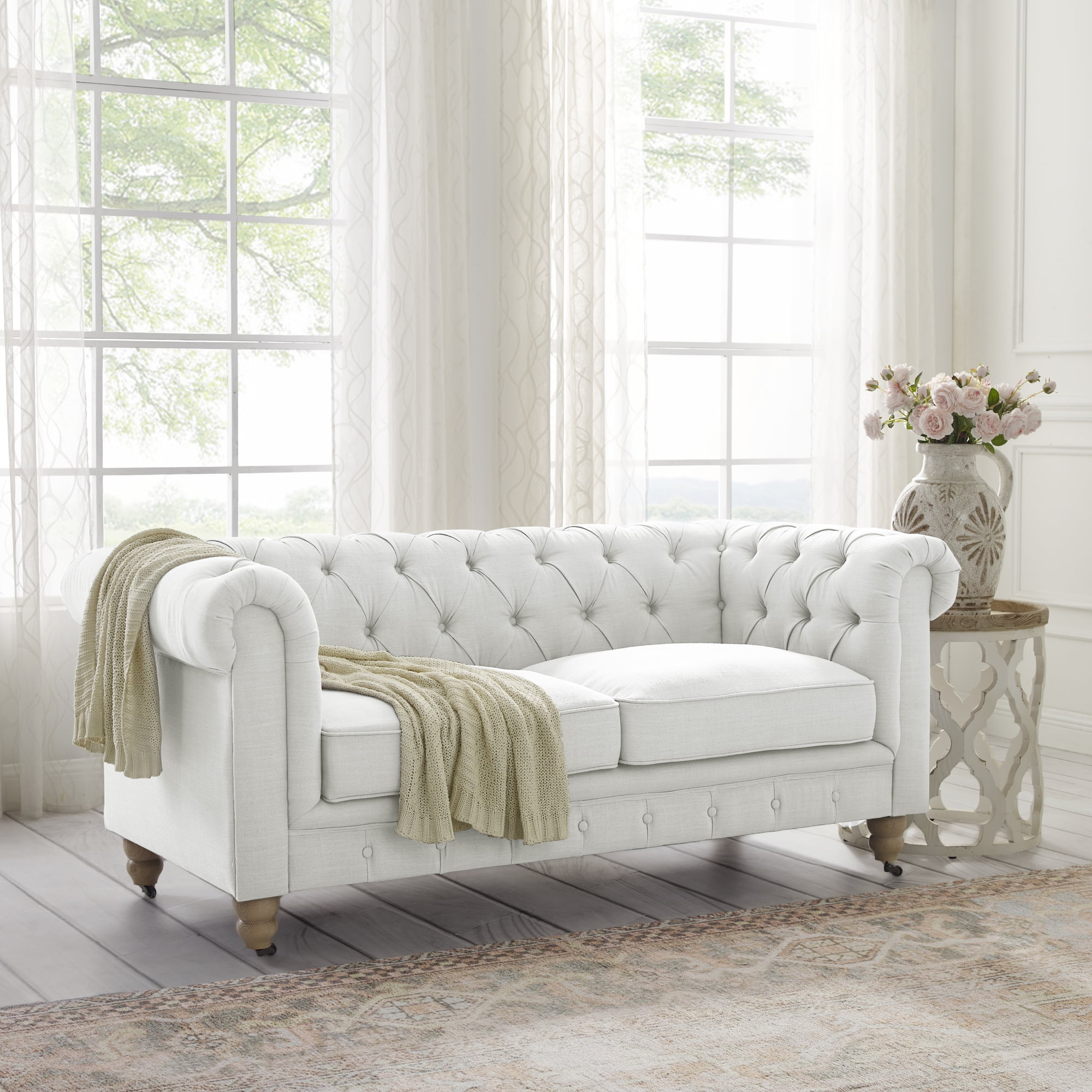 White cheap linen loveseat
