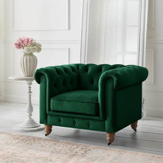 Rustic Manor Audriana Velvet Chesterfield Club Chair, Hunter Green