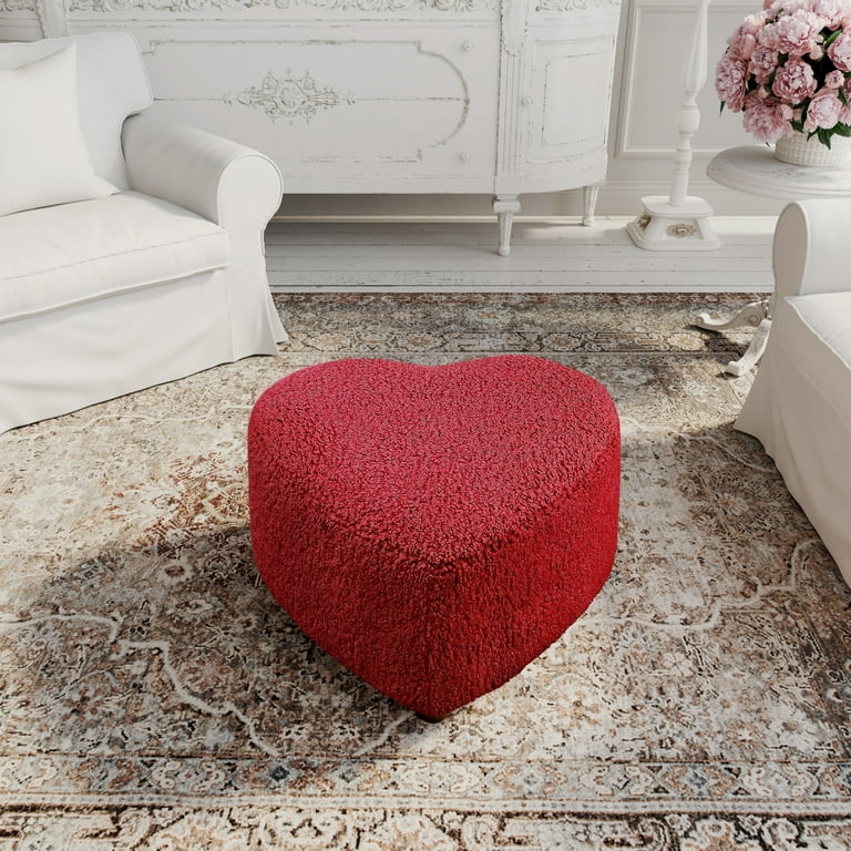Rustic Manor Aviana Heart Shaped Sherpa Ottoman Red