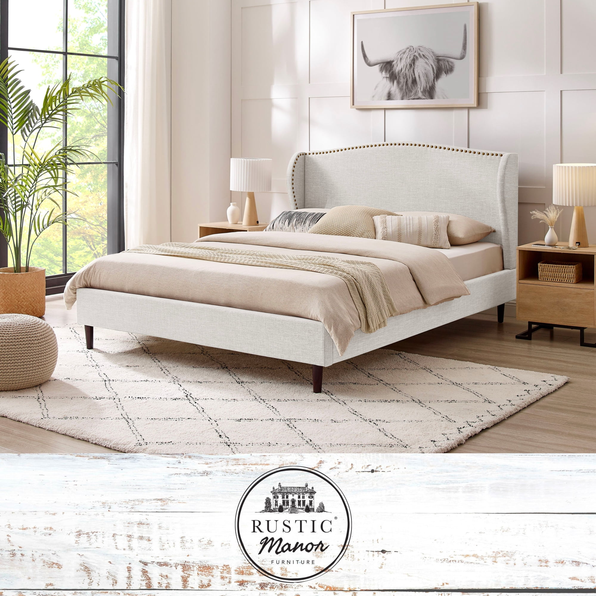 Beige platform bed king discount