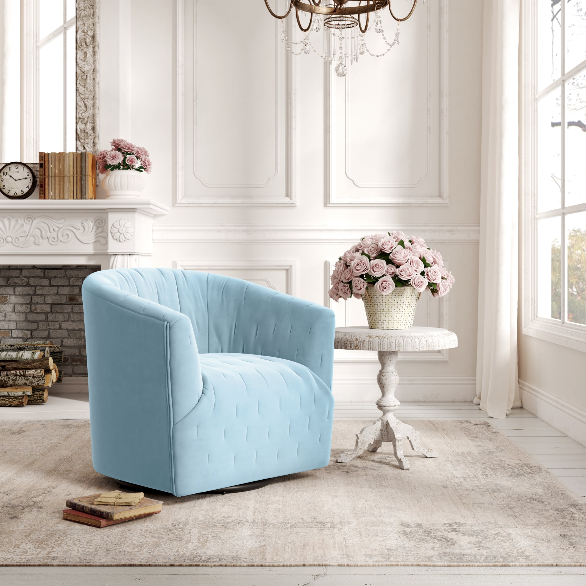 Rustic Manor Karly Velvet Stitched Tufted Accent Armchair with