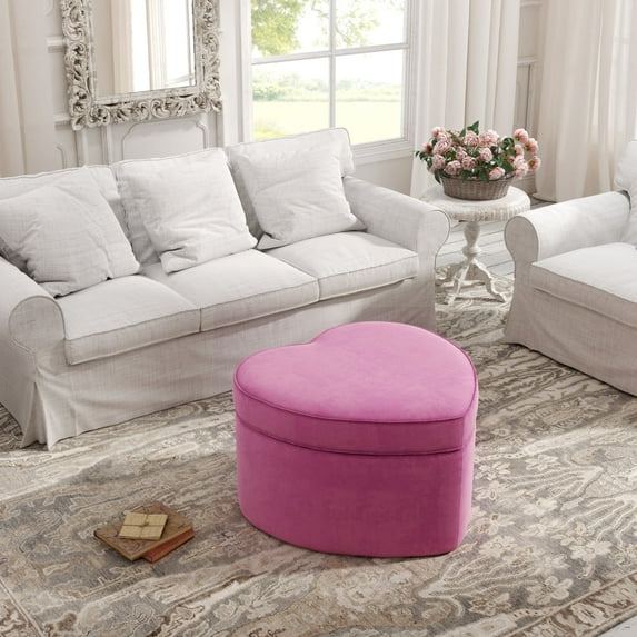 Rustic Manor Kristina Velvet Heart Shaped Storage Ottoman, Fuchsia