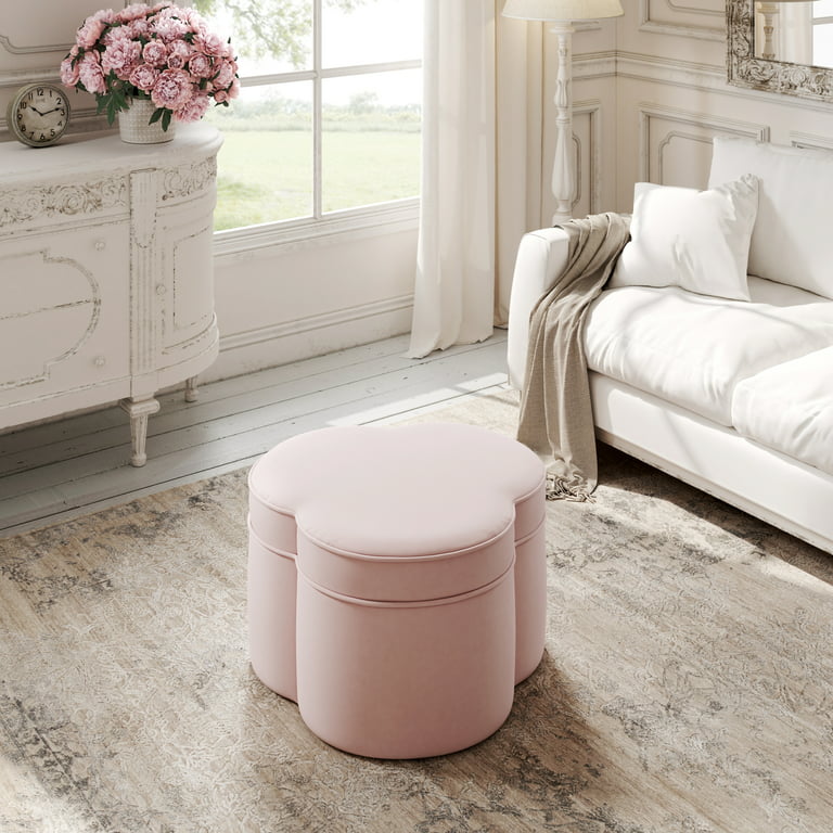 Rustic Manor Romilly Velvet Clover Shaped Cocktail Storage Ottoman, Blush 