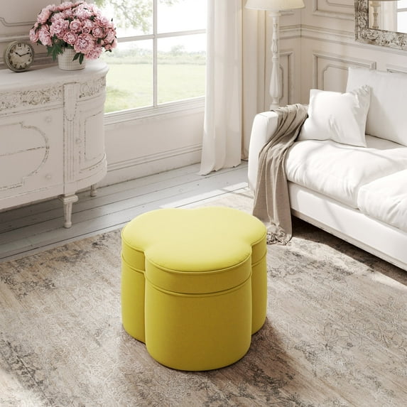 Rustic Manor Romilly Velvet Clover Shaped Cocktail Storage Ottoman, Yellow