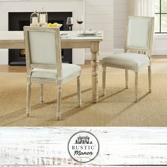 Rustic Manor Saad Linen Upholstered Dining Chair (Set of 2), Cream White
