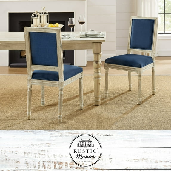 Rustic Manor Saad Linen Upholstered Dining Chair (Set of 2), Navy Farmhouse Modern Dinner House