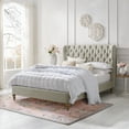thumbnail image 1 of Rustic Manor Sally Tufted Linen Twin Size Bed Frame, No Box Spring Needed, Beige, 1 of 9