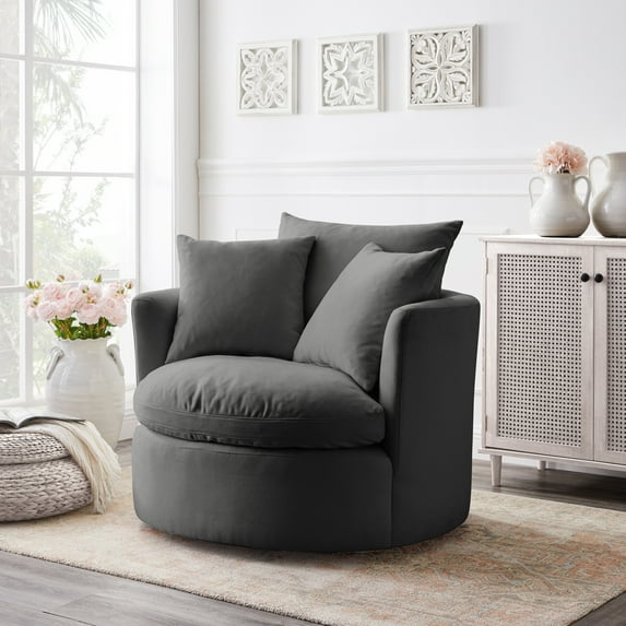Rustic Manor Saniyah Charcoal Linen 360 Swivel Accent Chair