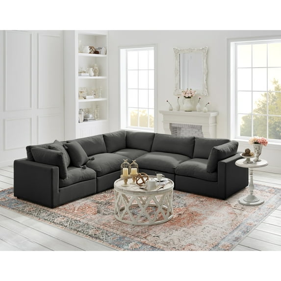 Rustic Manor Saniyah Charcoal Linen Modular L-Sectional