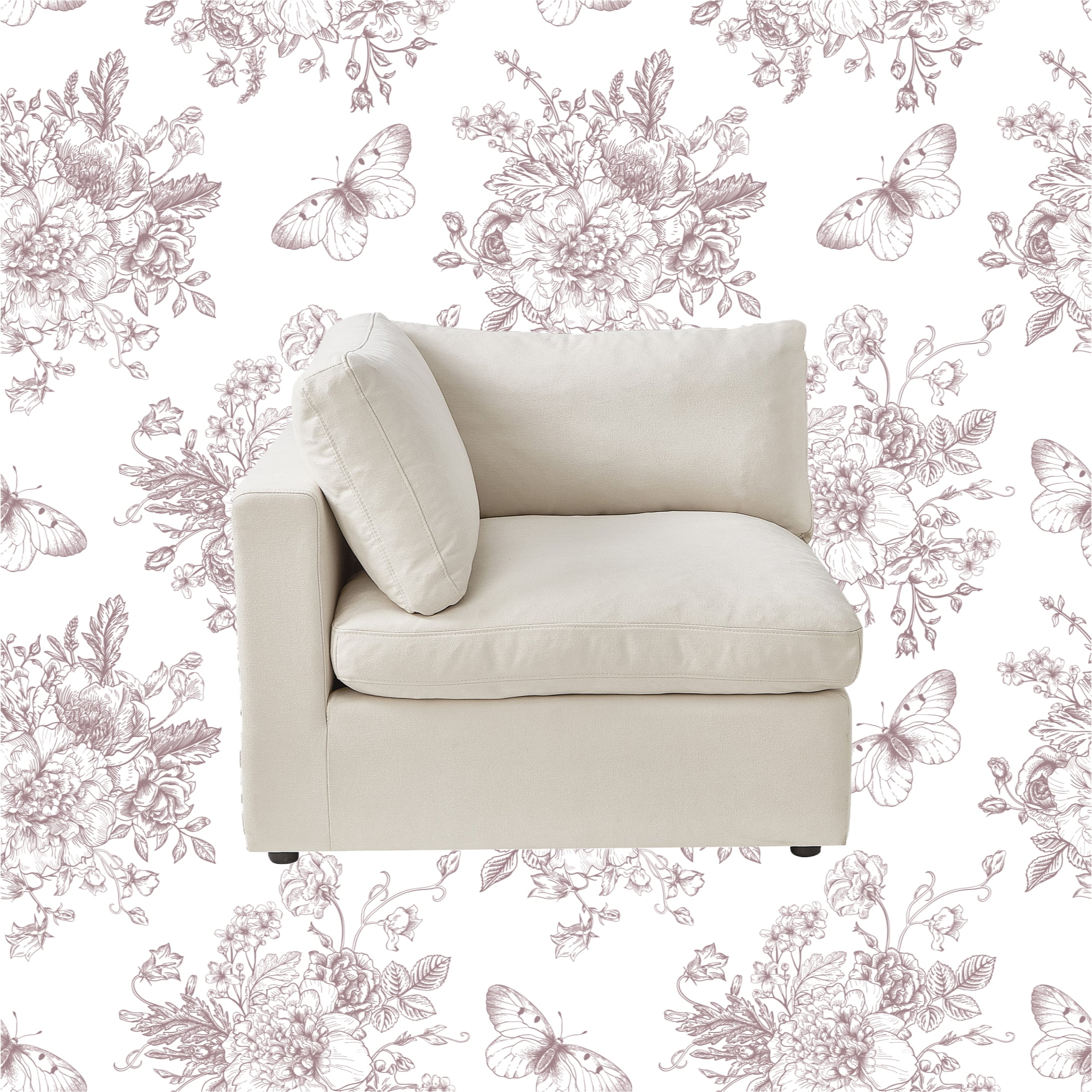 Rustic Manor Saniyah Cream White Linen Modular Left Arm Sofa Seat
