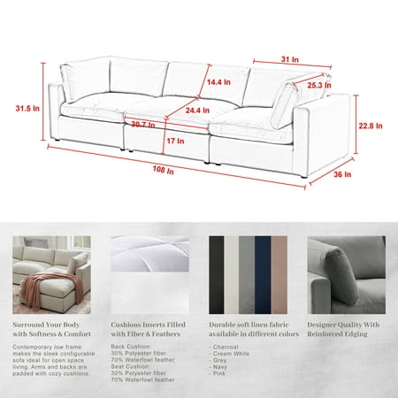 Rustic Manor Saniyah Navy Linen Sofa | 3-Seats