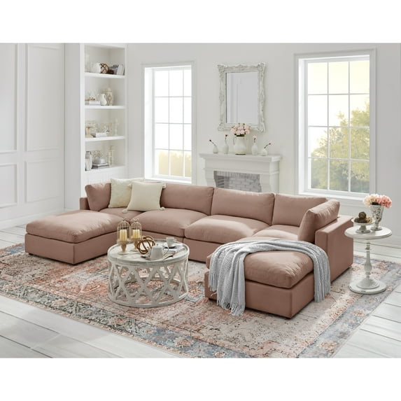 Rustic Manor Saniyah Pink Linen Sofa U-Chaise Sectional
