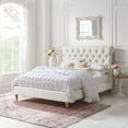 thumbnail image 1 of Rustic Manor Selina Tufted Linen King Full Size Bed Frame, No Box Spring Needed, Cream White, 1 of 8