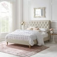 thumbnail image 1 of Rustic Manor Selina Tufted Linen Twin Size Bed Frame, No Box Spring Needed, Beige, 1 of 9