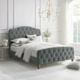 thumbnail image 1 of Rustic Manor Sherlyn Velvet Tufted King Size Bed frame, No Box Spring Needed, Grey, 1 of 9