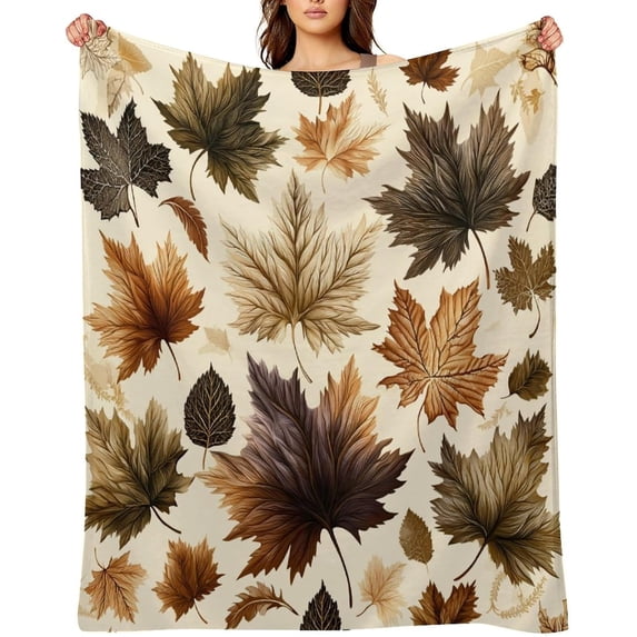 Autumn Rustic Maple Rustic Maple Leaf Autumn Seamless Plant Throw Blanket, Vintage Nature ...