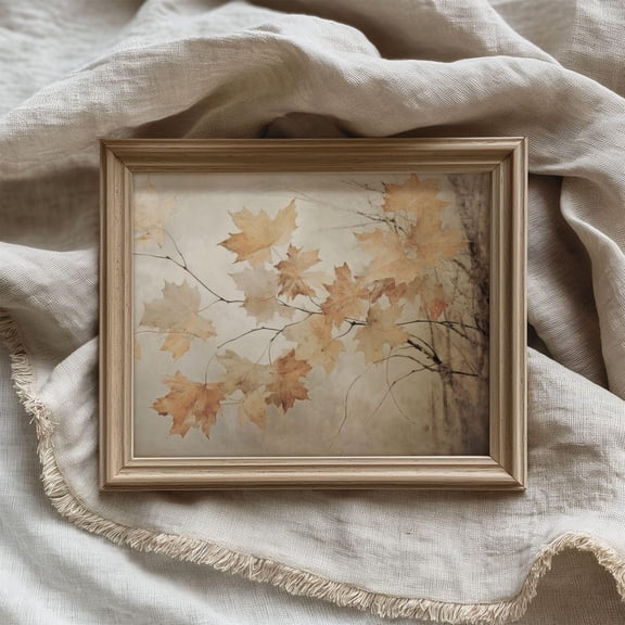Rustic Maple Leaf Branch, Autumn Botanical Wall Art, Vintage Fall Foliage Print, Antique Country Farmhouse Decor Landscape Home Decor #1377, Unframed Canvas Size 12x18