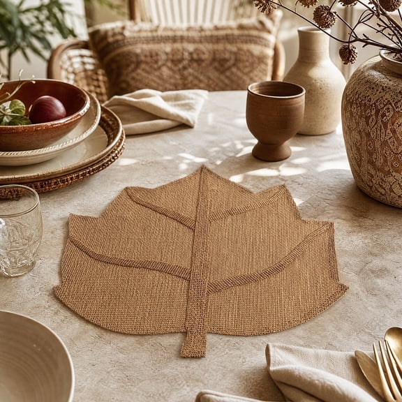 Rustic Maple Leaf Shaped Placemat, 15.75 Inch Natural Fall Table Mat Heat Insulation Easy Clean Thickened Mat for Dining Table Coffee Table Rustic Home Decor Thanksgiving Party Supply