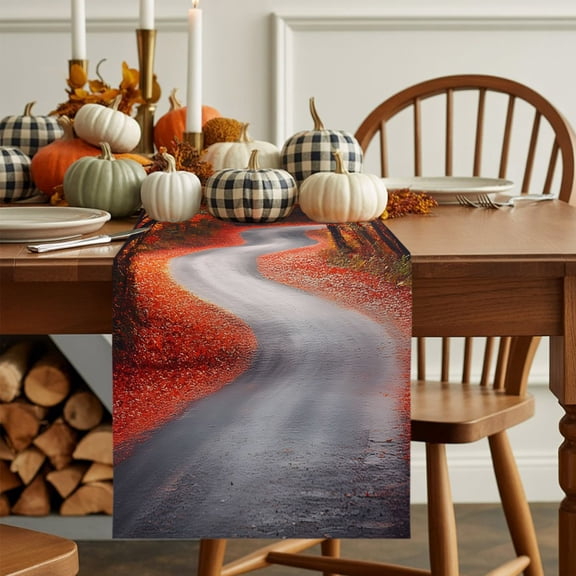 Rustic Maple Leaf Tree Road Table Runner 13x36in Non-Slip Cotton Linen Table Runners, Watercolor Autumn Leaves Dresser Scarves TableRunner for Dinner Kitchen Dining Wedding Party