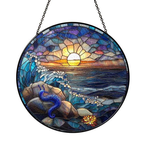 Rustic Marine Penguin Suncatcher Acrylic Round Panel Present Decor