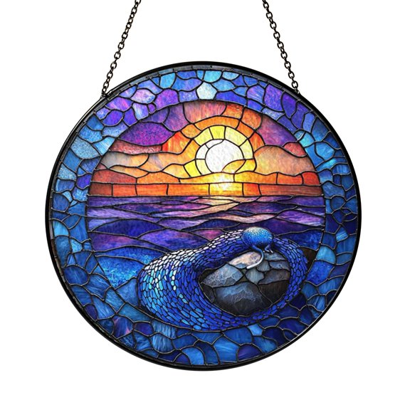 Rustic Marine Penguin Suncatcher Acrylic Round Panel Present Glass