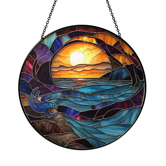 Rustic Marine Penguin Suncatcher Acrylic Round Panel Present Sun