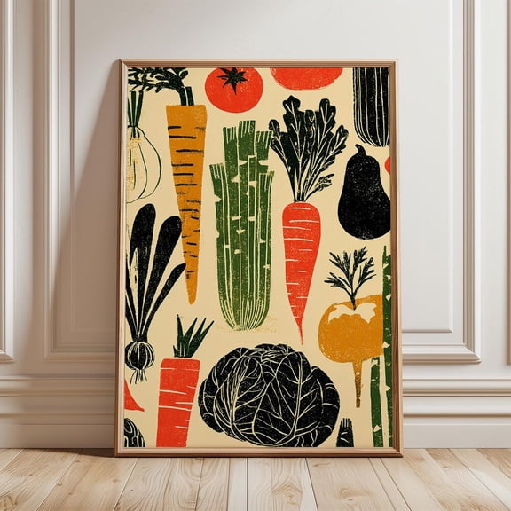 Rustic Market Vegetables Kitchen Poster Design 2 UNFRAMED PAPER POSTER, Home Decor
